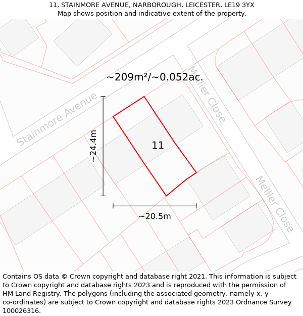 11, STAINMORE AVENUE, NARBOROUGH, LEICESTER, LE19 3YX: Plot and title map