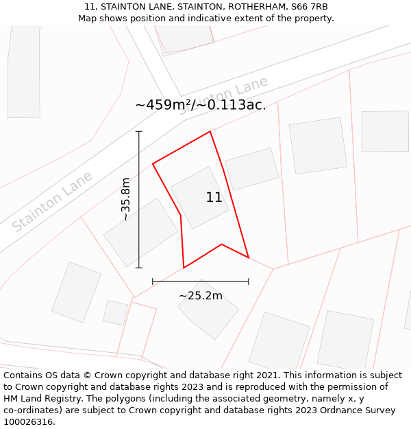 11, STAINTON LANE, STAINTON, ROTHERHAM, S66 7RB: Plot and title map