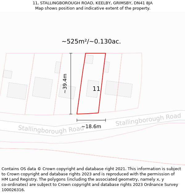 11, STALLINGBOROUGH ROAD, KEELBY, GRIMSBY, DN41 8JA: Plot and title map