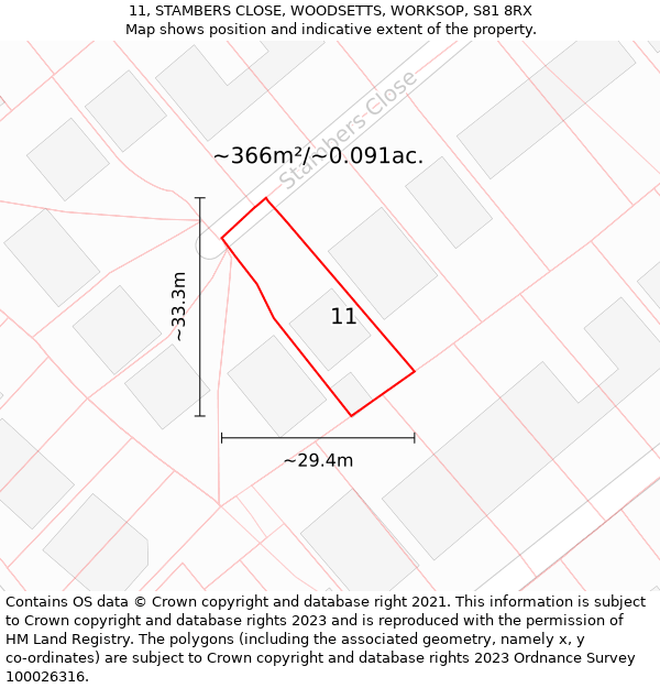 11, STAMBERS CLOSE, WOODSETTS, WORKSOP, S81 8RX: Plot and title map