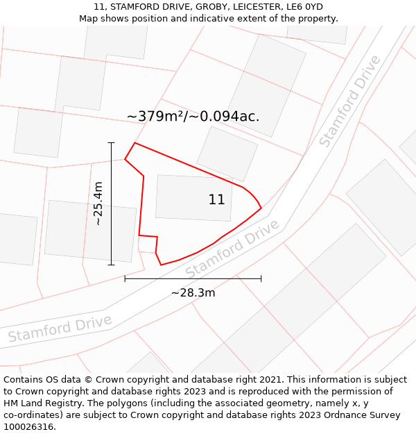 11, STAMFORD DRIVE, GROBY, LEICESTER, LE6 0YD: Plot and title map