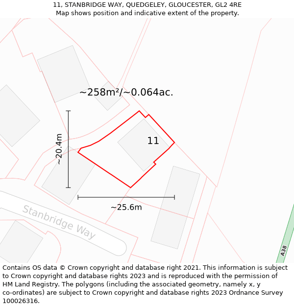 11, STANBRIDGE WAY, QUEDGELEY, GLOUCESTER, GL2 4RE: Plot and title map