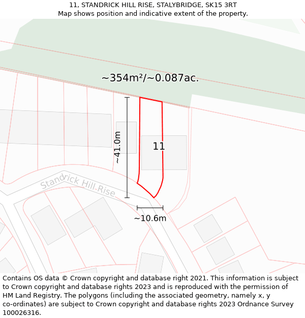 11, STANDRICK HILL RISE, STALYBRIDGE, SK15 3RT: Plot and title map