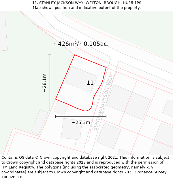 11, STANLEY JACKSON WAY, WELTON, BROUGH, HU15 1PS: Plot and title map