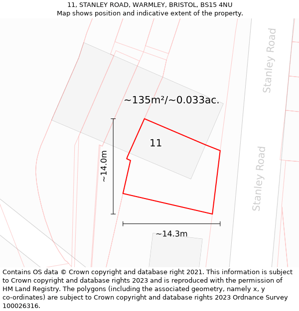 11, STANLEY ROAD, WARMLEY, BRISTOL, BS15 4NU: Plot and title map