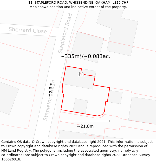 11, STAPLEFORD ROAD, WHISSENDINE, OAKHAM, LE15 7HF: Plot and title map