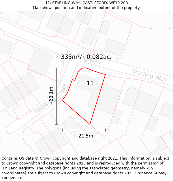 11, STARLING WAY, CASTLEFORD, WF10 2SR: Plot and title map