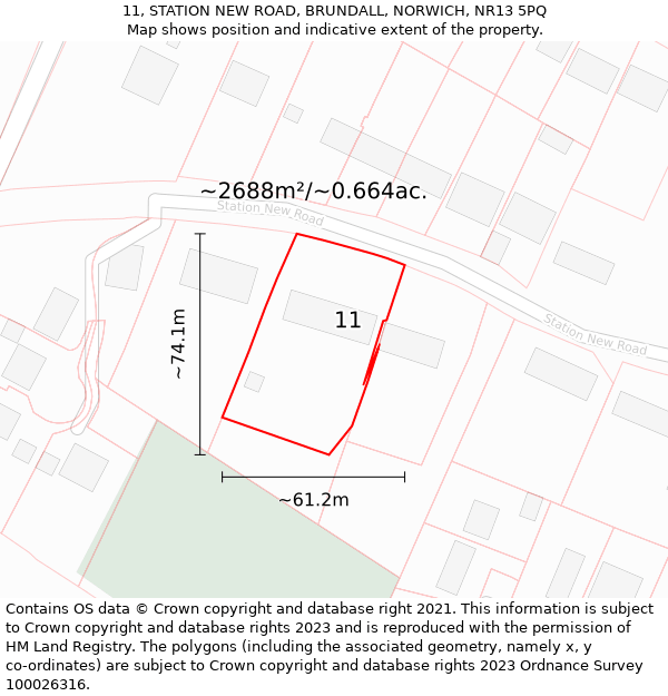 11, STATION NEW ROAD, BRUNDALL, NORWICH, NR13 5PQ: Plot and title map