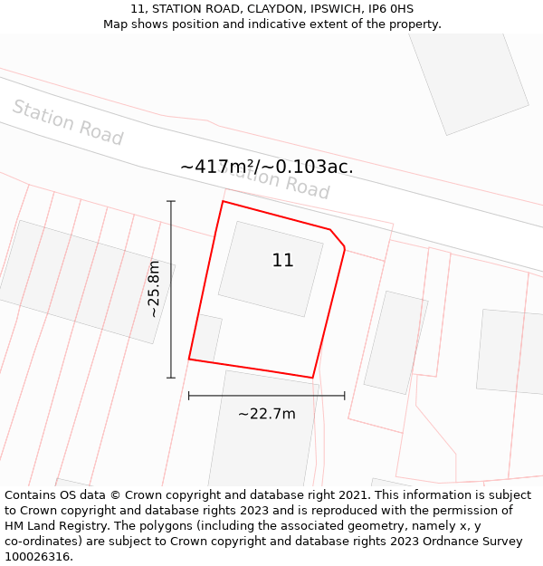11, STATION ROAD, CLAYDON, IPSWICH, IP6 0HS: Plot and title map