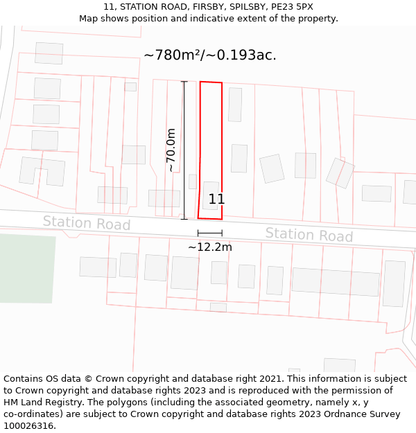 11, STATION ROAD, FIRSBY, SPILSBY, PE23 5PX: Plot and title map