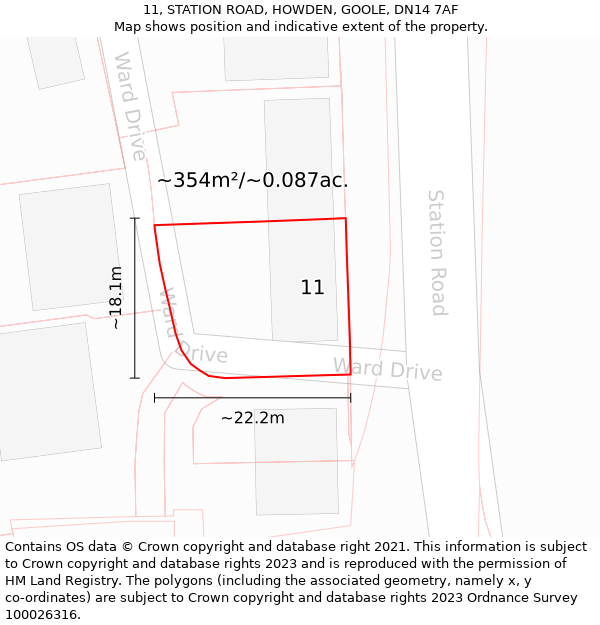 11, STATION ROAD, HOWDEN, GOOLE, DN14 7AF: Plot and title map