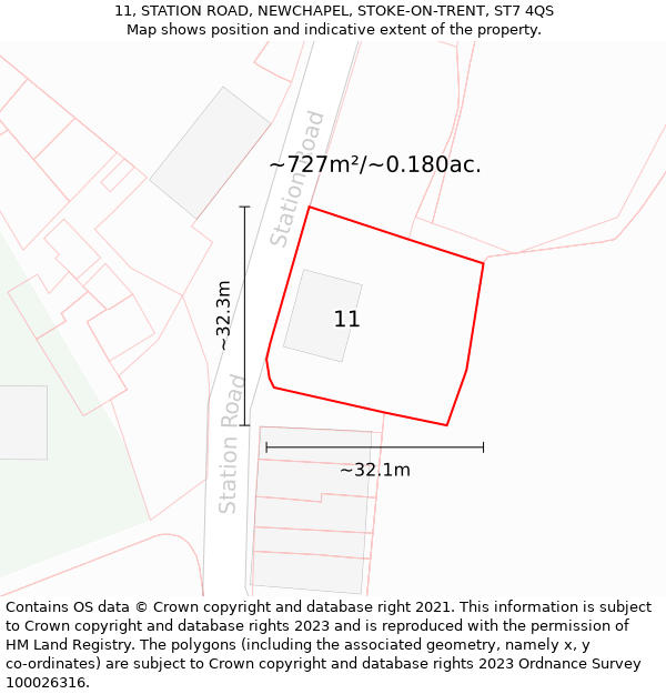 11, STATION ROAD, NEWCHAPEL, STOKE-ON-TRENT, ST7 4QS: Plot and title map