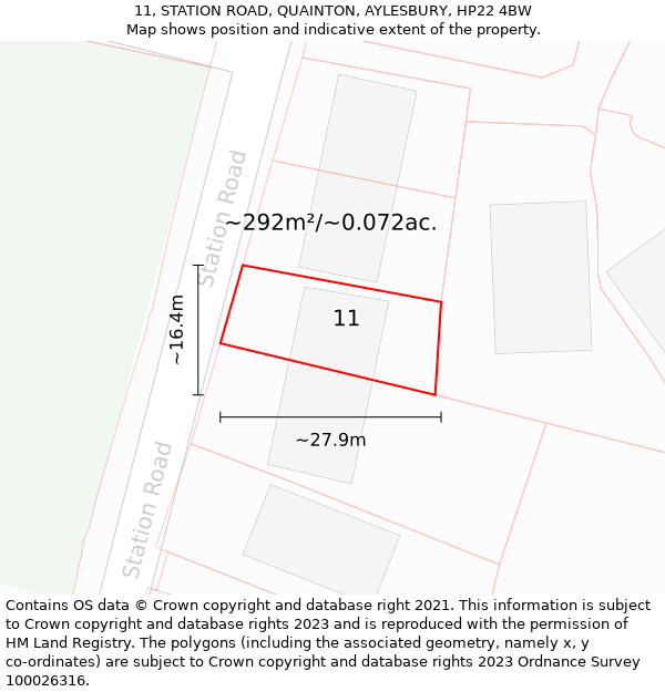 11, STATION ROAD, QUAINTON, AYLESBURY, HP22 4BW: Plot and title map