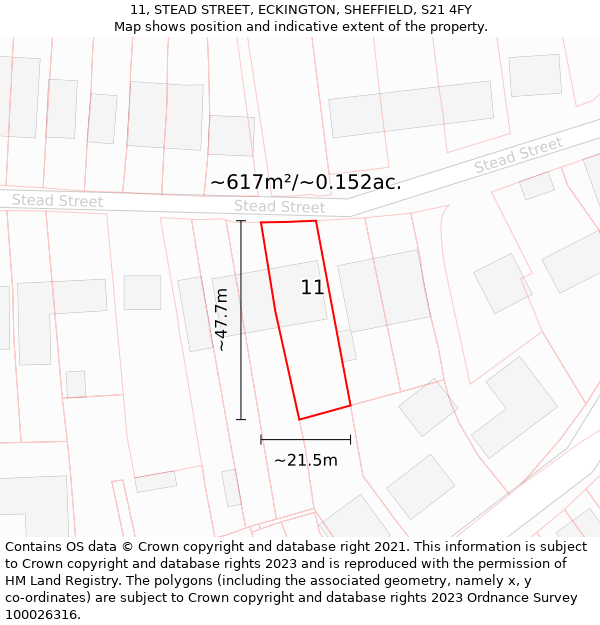 11, STEAD STREET, ECKINGTON, SHEFFIELD, S21 4FY: Plot and title map