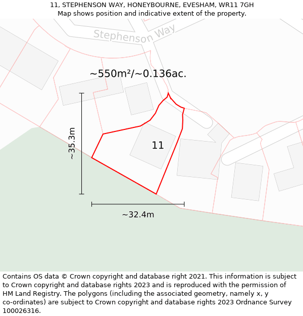 11, STEPHENSON WAY, HONEYBOURNE, EVESHAM, WR11 7GH: Plot and title map