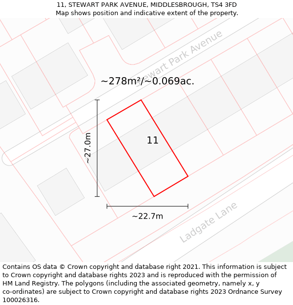 11, STEWART PARK AVENUE, MIDDLESBROUGH, TS4 3FD: Plot and title map