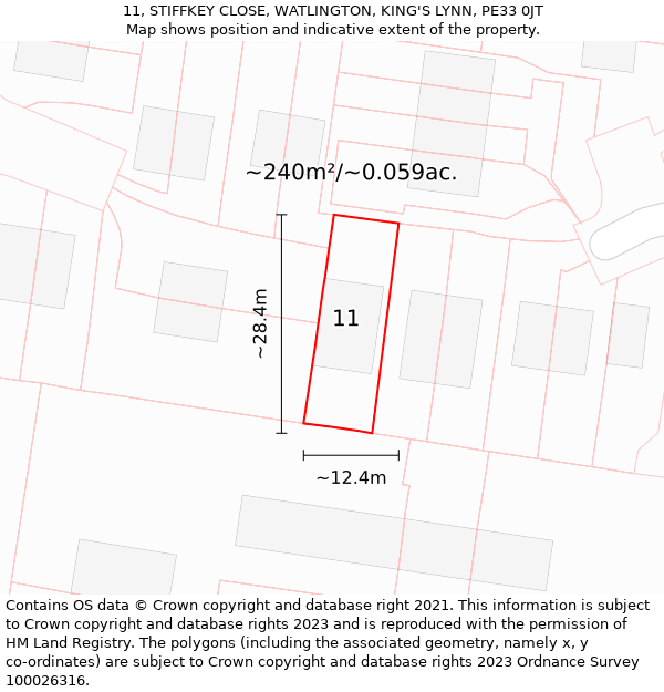 11, STIFFKEY CLOSE, WATLINGTON, KING'S LYNN, PE33 0JT: Plot and title map