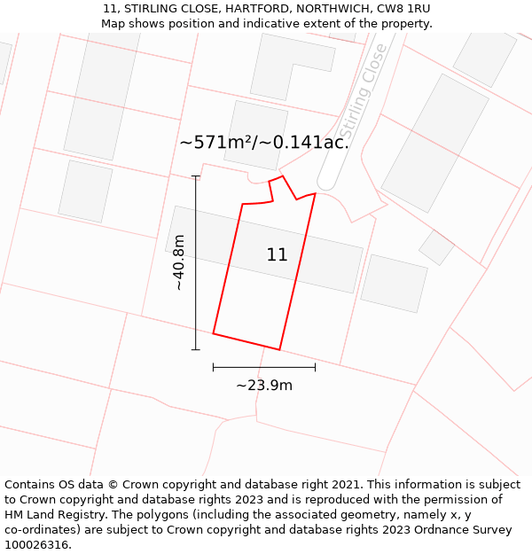 11, STIRLING CLOSE, HARTFORD, NORTHWICH, CW8 1RU: Plot and title map