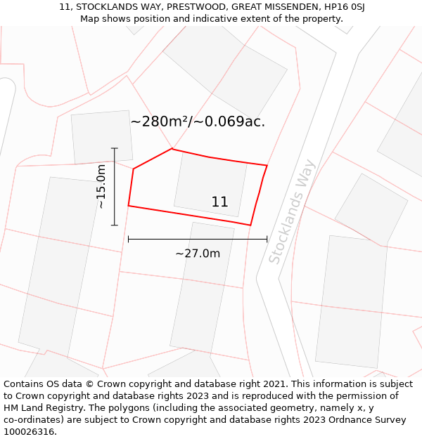 11, STOCKLANDS WAY, PRESTWOOD, GREAT MISSENDEN, HP16 0SJ: Plot and title map