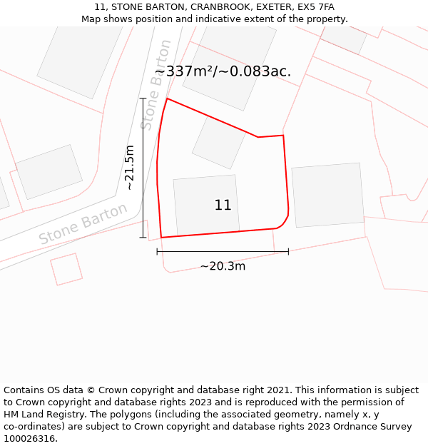 11, STONE BARTON, CRANBROOK, EXETER, EX5 7FA: Plot and title map