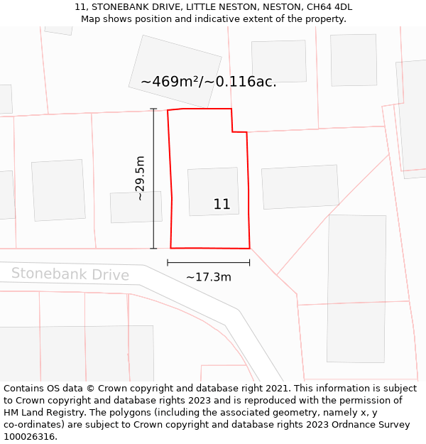 11, STONEBANK DRIVE, LITTLE NESTON, NESTON, CH64 4DL: Plot and title map