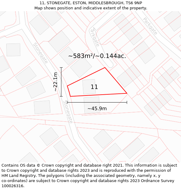 11, STONEGATE, ESTON, MIDDLESBROUGH, TS6 9NP: Plot and title map