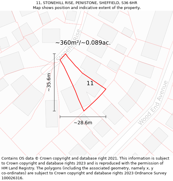 11, STONEHILL RISE, PENISTONE, SHEFFIELD, S36 6HR: Plot and title map