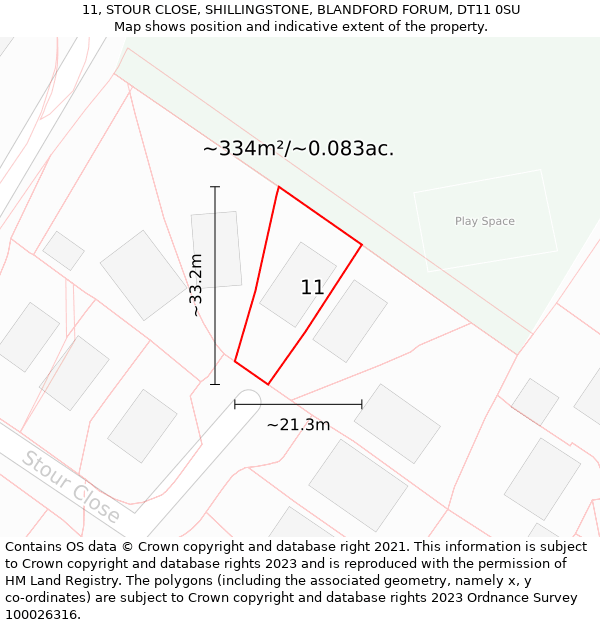 11, STOUR CLOSE, SHILLINGSTONE, BLANDFORD FORUM, DT11 0SU: Plot and title map