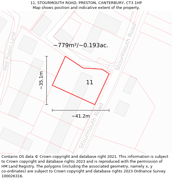 11, STOURMOUTH ROAD, PRESTON, CANTERBURY, CT3 1HP: Plot and title map