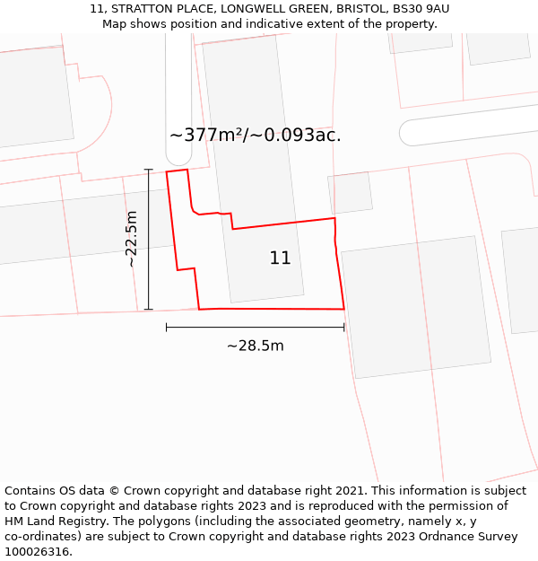 11, STRATTON PLACE, LONGWELL GREEN, BRISTOL, BS30 9AU: Plot and title map