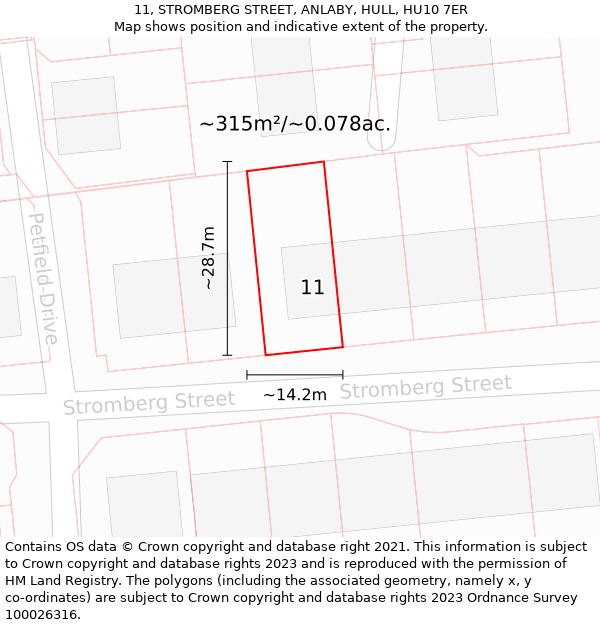 11, STROMBERG STREET, ANLABY, HULL, HU10 7ER: Plot and title map