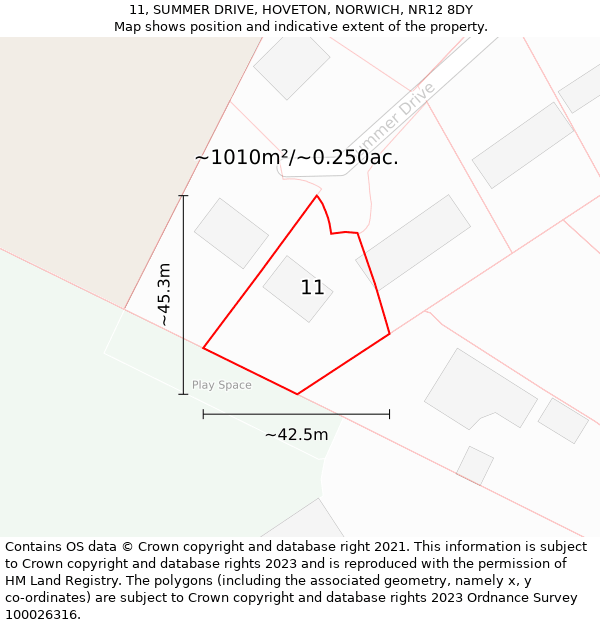 11, SUMMER DRIVE, HOVETON, NORWICH, NR12 8DY: Plot and title map