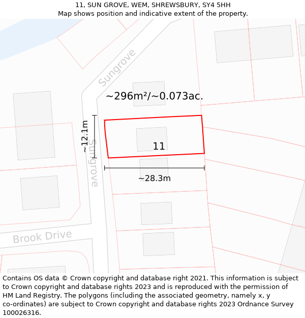 11, SUN GROVE, WEM, SHREWSBURY, SY4 5HH: Plot and title map