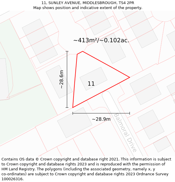 11, SUNLEY AVENUE, MIDDLESBROUGH, TS4 2PR: Plot and title map