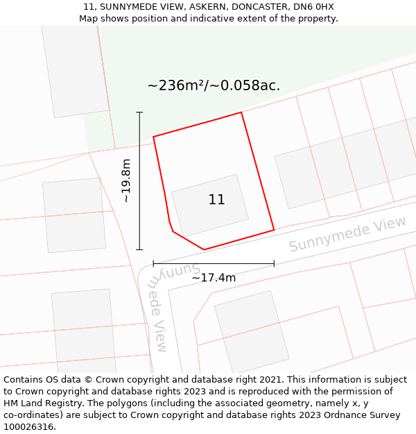 11, SUNNYMEDE VIEW, ASKERN, DONCASTER, DN6 0HX: Plot and title map