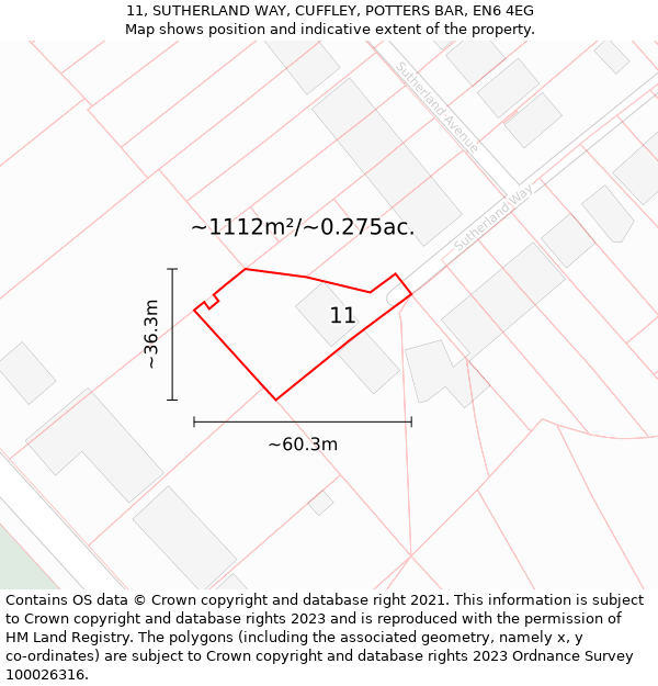 11, SUTHERLAND WAY, CUFFLEY, POTTERS BAR, EN6 4EG: Plot and title map