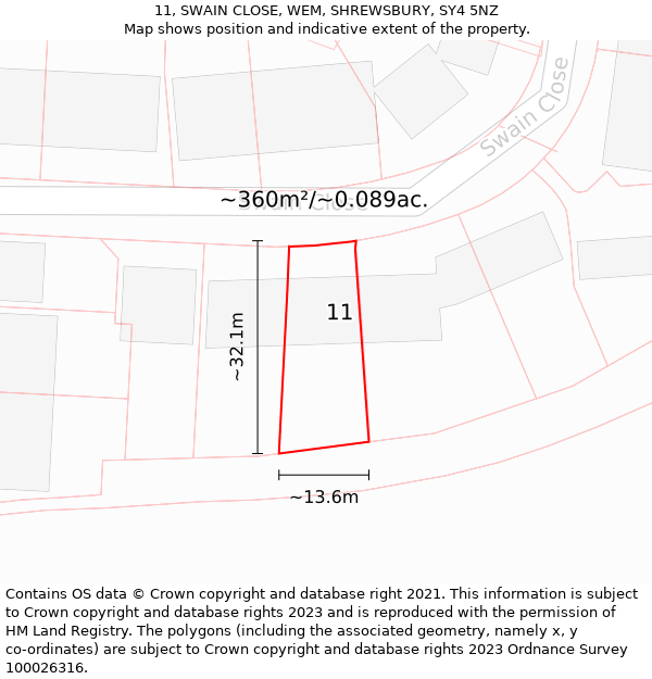 11, SWAIN CLOSE, WEM, SHREWSBURY, SY4 5NZ: Plot and title map