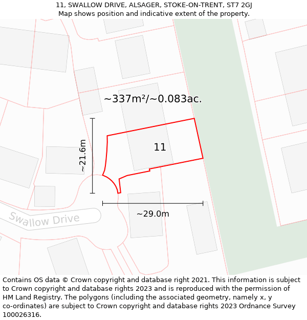 11, SWALLOW DRIVE, ALSAGER, STOKE-ON-TRENT, ST7 2GJ: Plot and title map