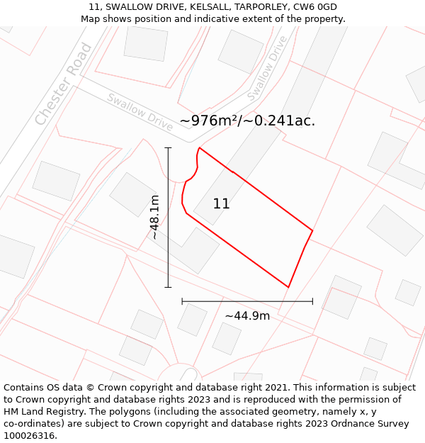 11, SWALLOW DRIVE, KELSALL, TARPORLEY, CW6 0GD: Plot and title map