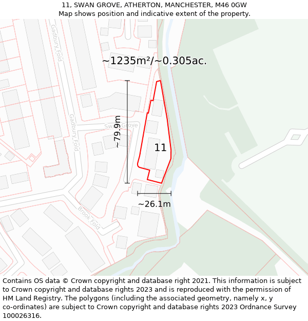 11, SWAN GROVE, ATHERTON, MANCHESTER, M46 0GW: Plot and title map