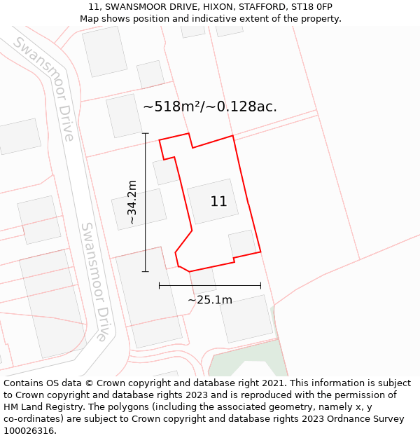 11, SWANSMOOR DRIVE, HIXON, STAFFORD, ST18 0FP: Plot and title map