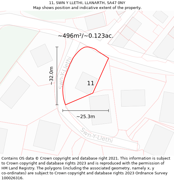 11, SWN Y LLETHI, LLANARTH, SA47 0NY: Plot and title map