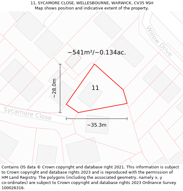 11, SYCAMORE CLOSE, WELLESBOURNE, WARWICK, CV35 9SH: Plot and title map