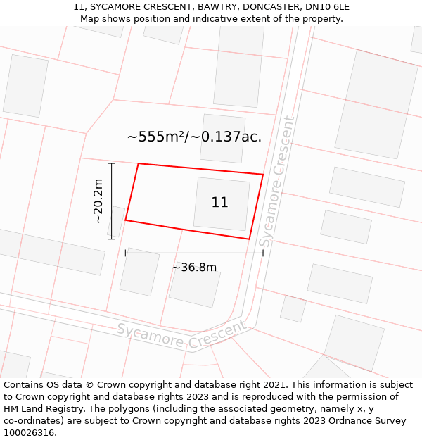 11, SYCAMORE CRESCENT, BAWTRY, DONCASTER, DN10 6LE: Plot and title map