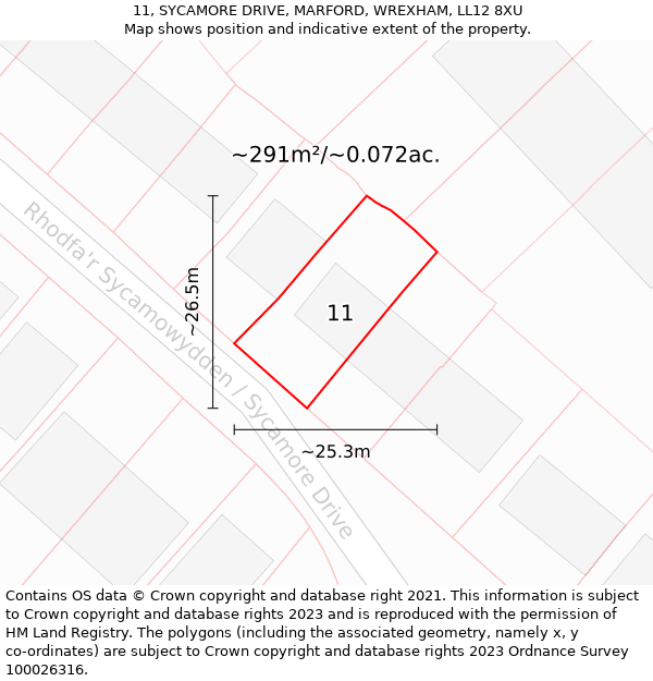 11, SYCAMORE DRIVE, MARFORD, WREXHAM, LL12 8XU: Plot and title map