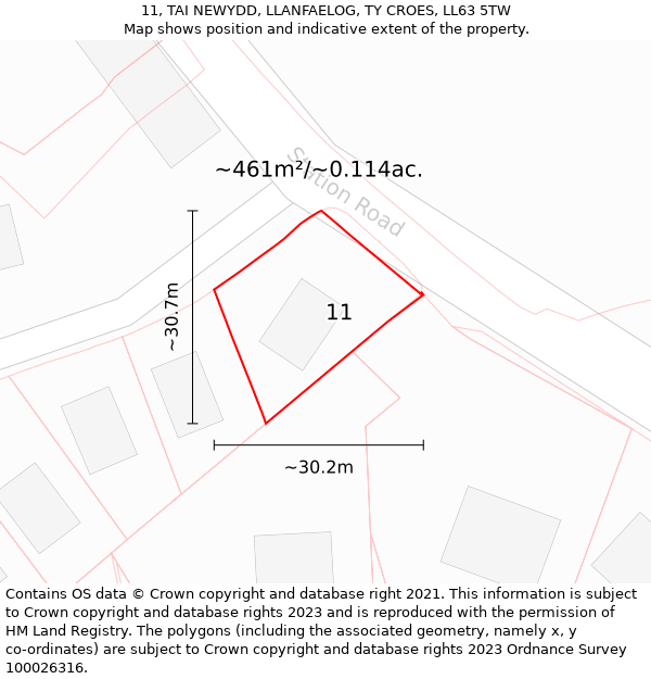 11, TAI NEWYDD, LLANFAELOG, TY CROES, LL63 5TW: Plot and title map
