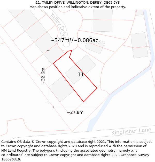 11, TAILBY DRIVE, WILLINGTON, DERBY, DE65 6YB: Plot and title map