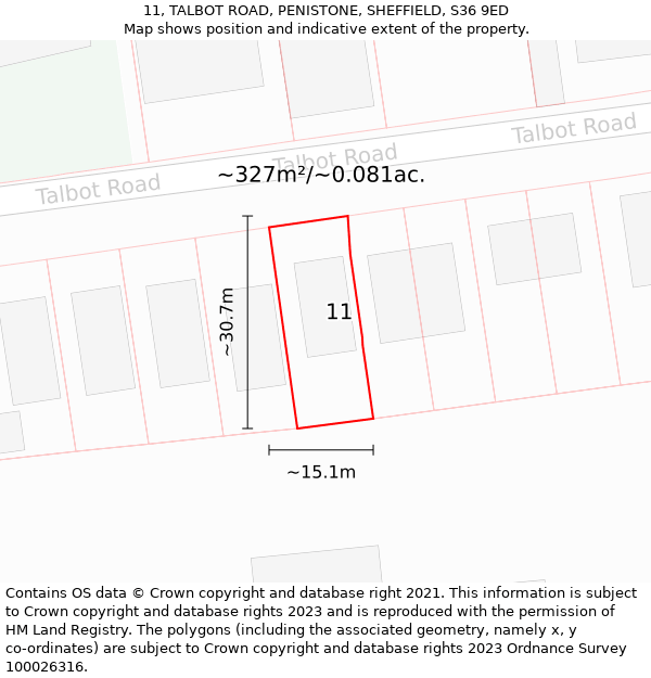 11, TALBOT ROAD, PENISTONE, SHEFFIELD, S36 9ED: Plot and title map