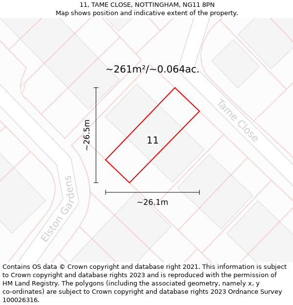 11, TAME CLOSE, NOTTINGHAM, NG11 8PN: Plot and title map