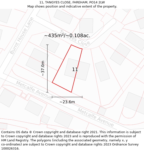 11, TANGYES CLOSE, FAREHAM, PO14 2LW: Plot and title map